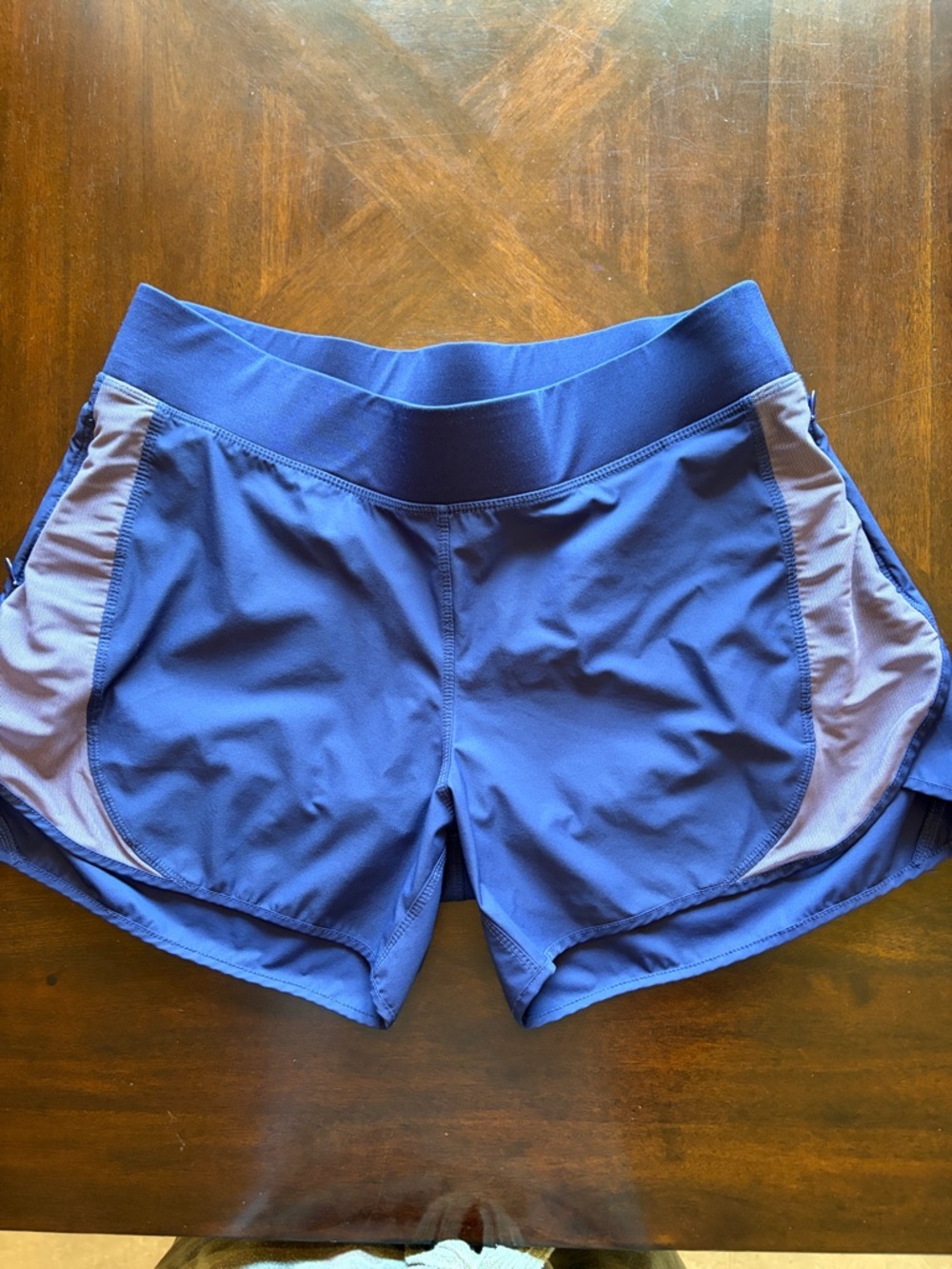 Hylete Deep Blue Women's Athletic Shorts with Light Blue Panels